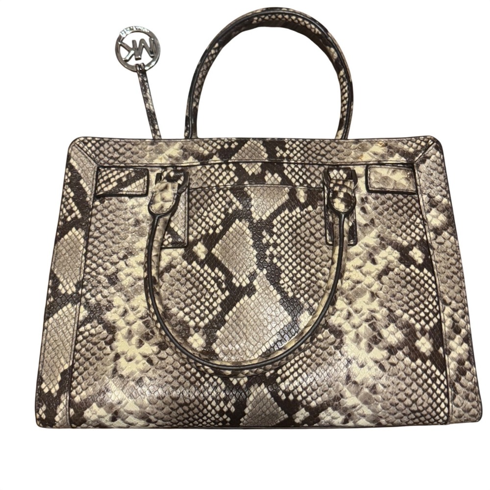 Michael Kors Snakeskin Tote Bag Silver Tone Hardware MK Logo